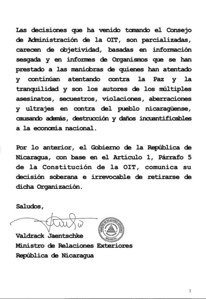 El creciente aislamiento internacional de Nicaragua: Implicaciones tras su salida de organismos internacionales